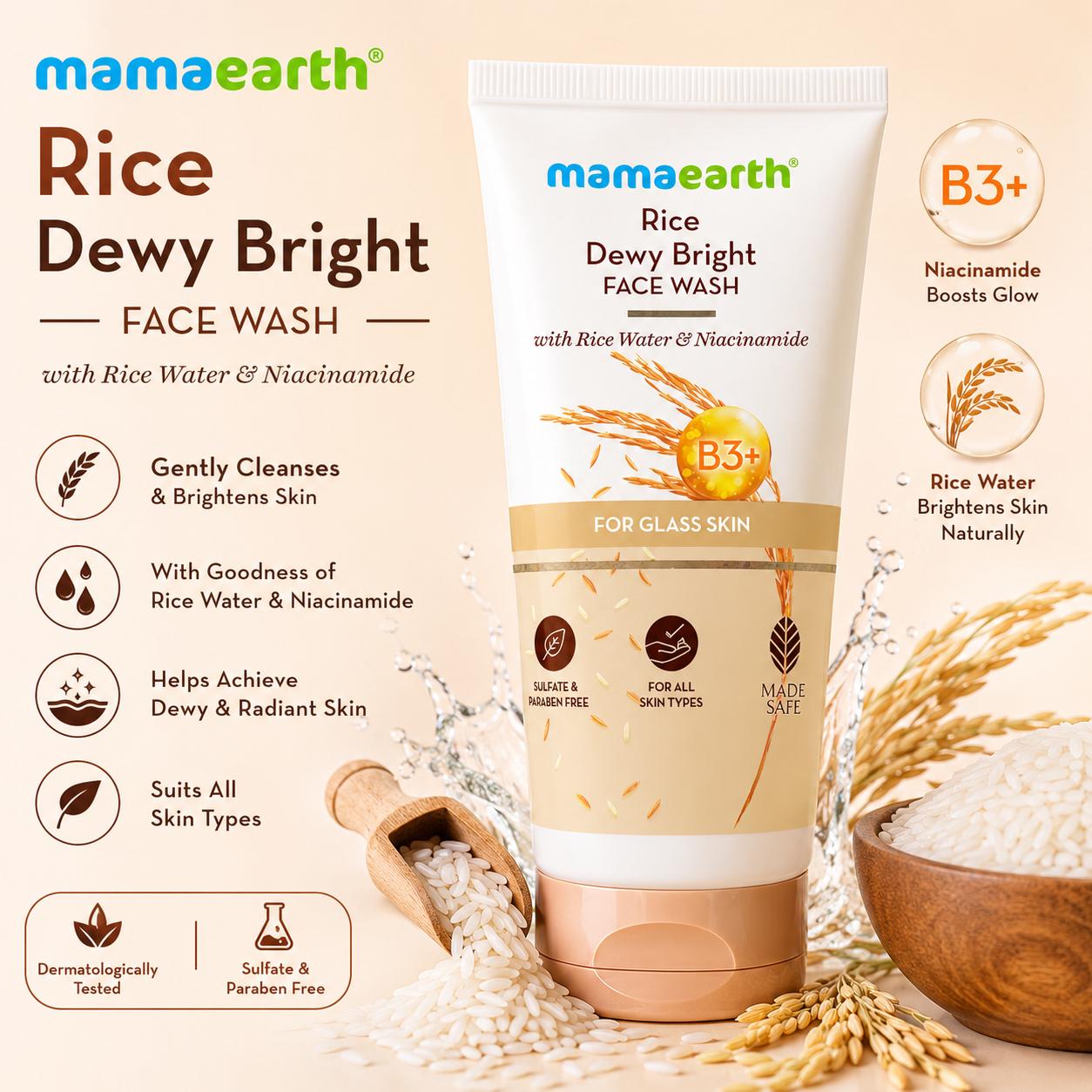 MAMAEARTH RICE DEWY BRIGHT FACE WASH 50ml