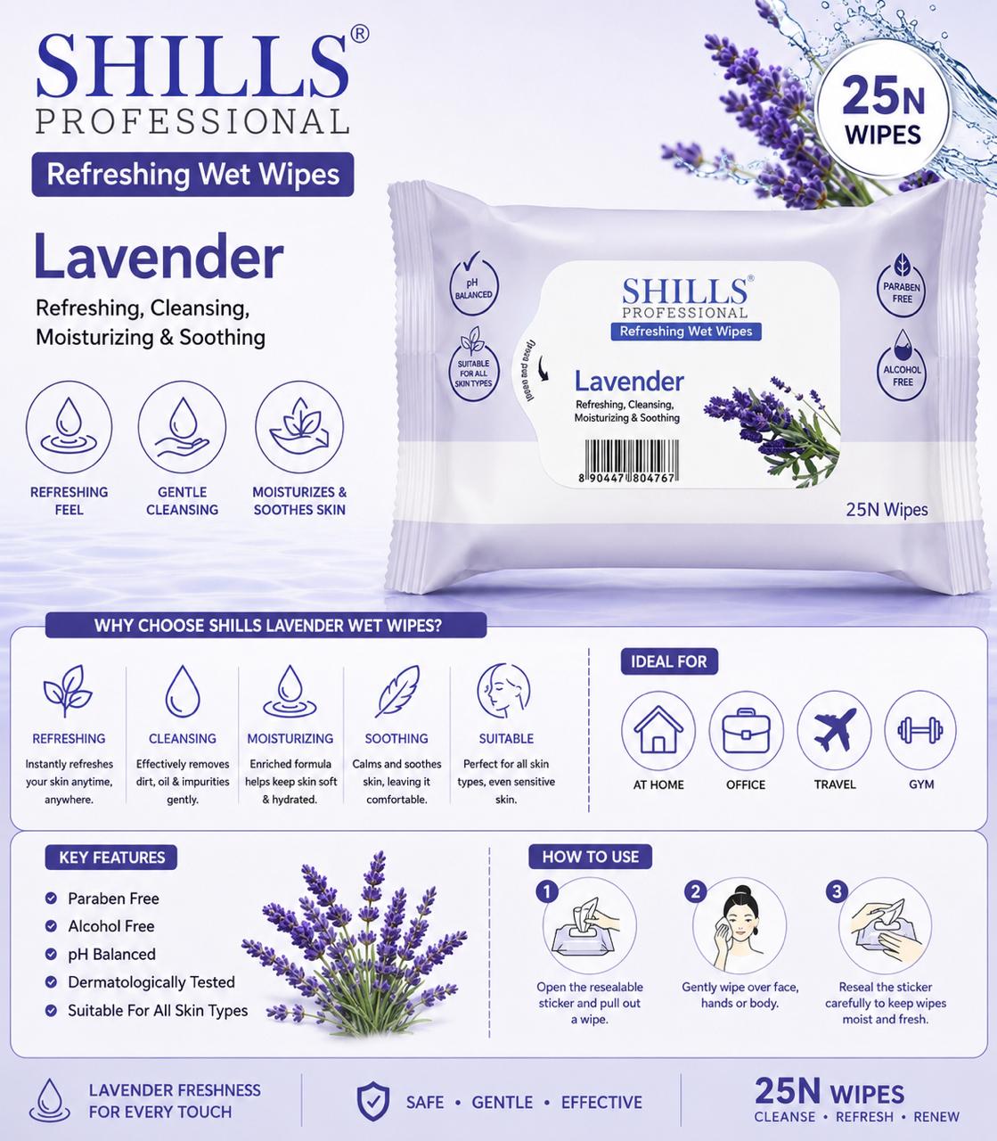 SHILLS REFRESHING WET WIPES ( LAVENDER )